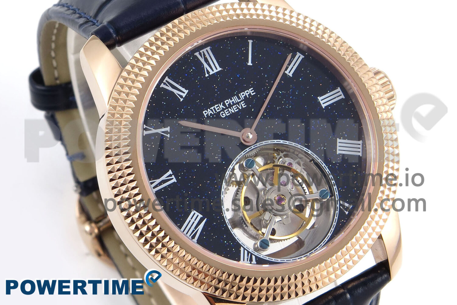 PP Tourbillon RG Texuted Bezel RMSF Edition Black Starry Dial on Blue Leather Strap - Image 2