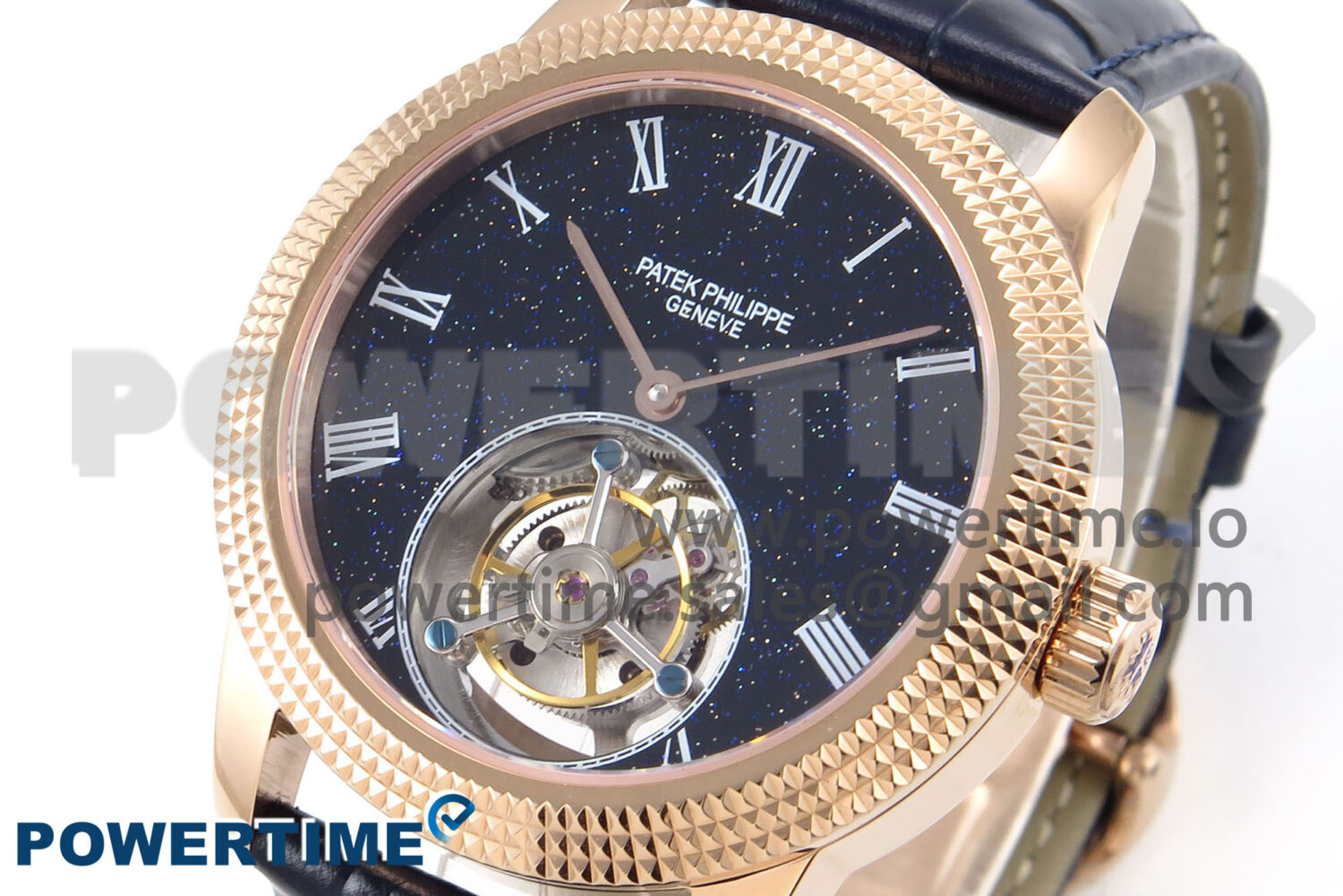 PP Tourbillon RG Texuted Bezel RMSF Edition Black Starry Dial on Blue Leather Strap - Image 3