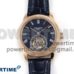 PP Tourbillon RG Texuted Bezel RMSF Edition Black Starry Dial on Blue Leather Strap