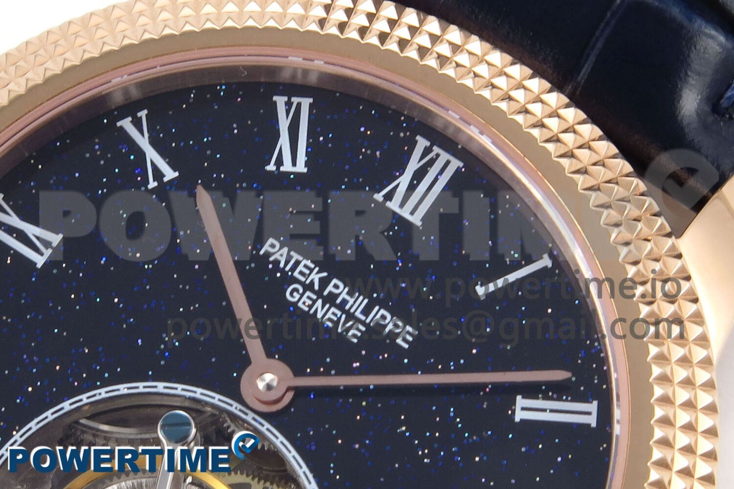 PP Tourbillon RG Texuted Bezel RMSF Edition Black Starry Dial on Blue Leather Strap - Image 4