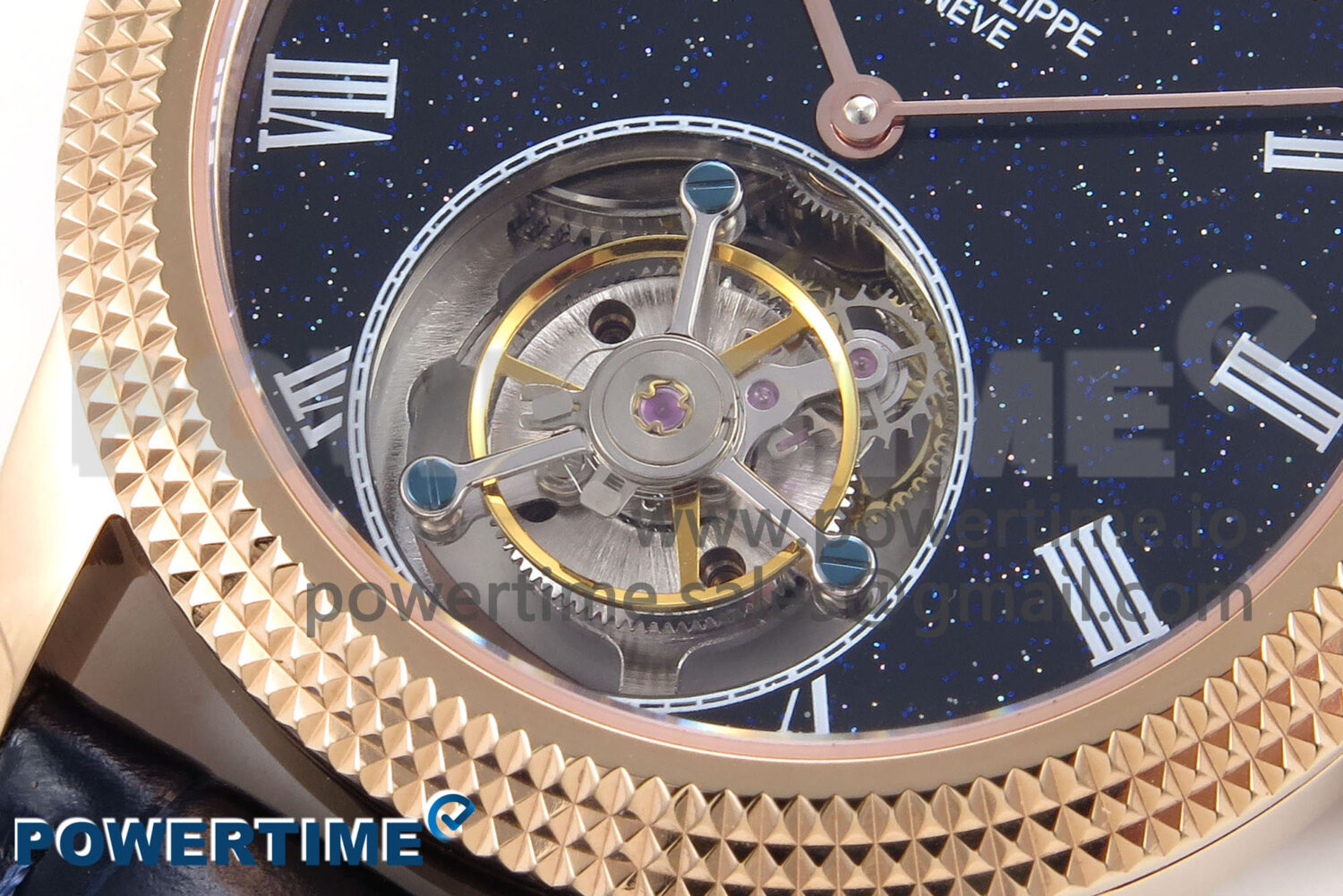PP Tourbillon RG Texuted Bezel RMSF Edition Black Starry Dial on Blue Leather Strap - Image 5