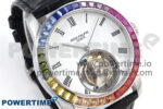 PP Tourbillon SS Rainbow Bezel RMSF Edition White Dial on Black Leather Strap - Image 2