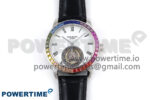 PP Tourbillon SS Rainbow Bezel RMSF Edition White Dial on Black Leather Strap