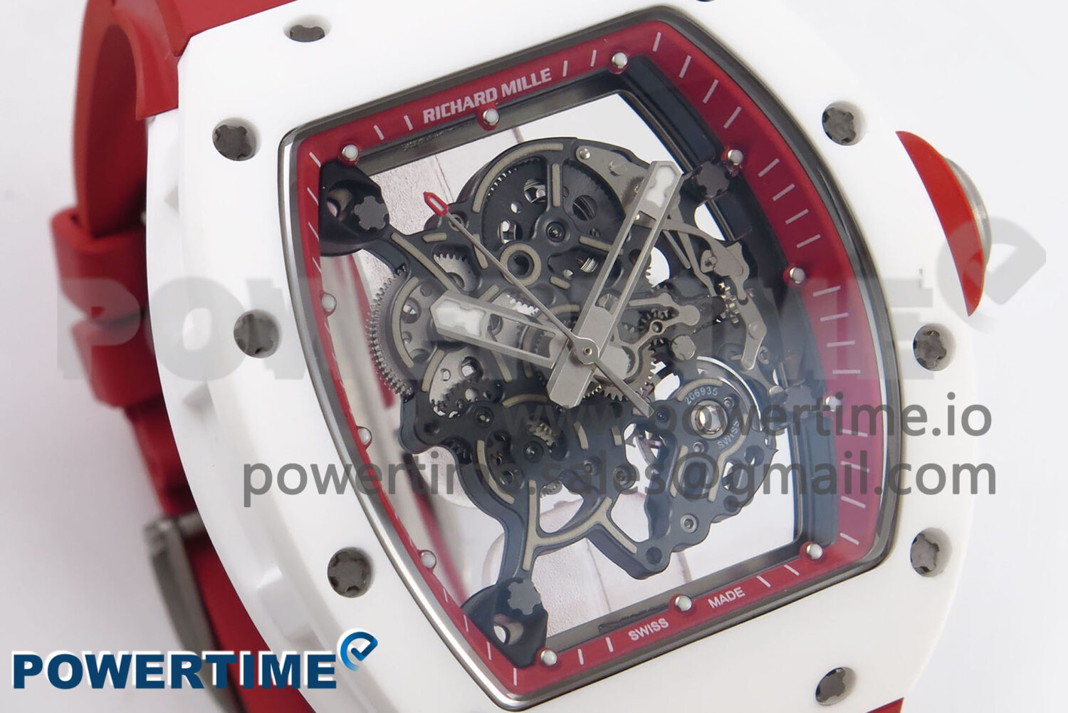 RM055 White Ceramic T+F 1:1 Best Edition Red Skeleton Dial on Red Rubber Strap RMUL2 Super Clone - Image 2