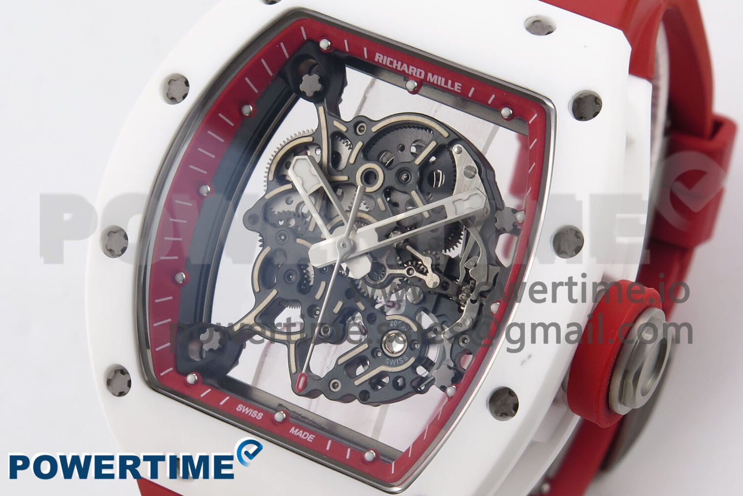 RM055 White Ceramic T+F 1:1 Best Edition Red Skeleton Dial on Red Rubber Strap RMUL2 Super Clone - Image 3