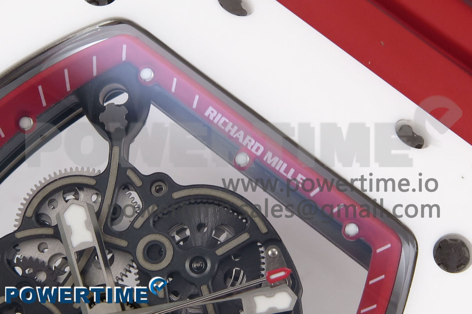 RM055 White Ceramic T+F 1:1 Best Edition Red Skeleton Dial on Red Rubber Strap RMUL2 Super Clone - Image 4