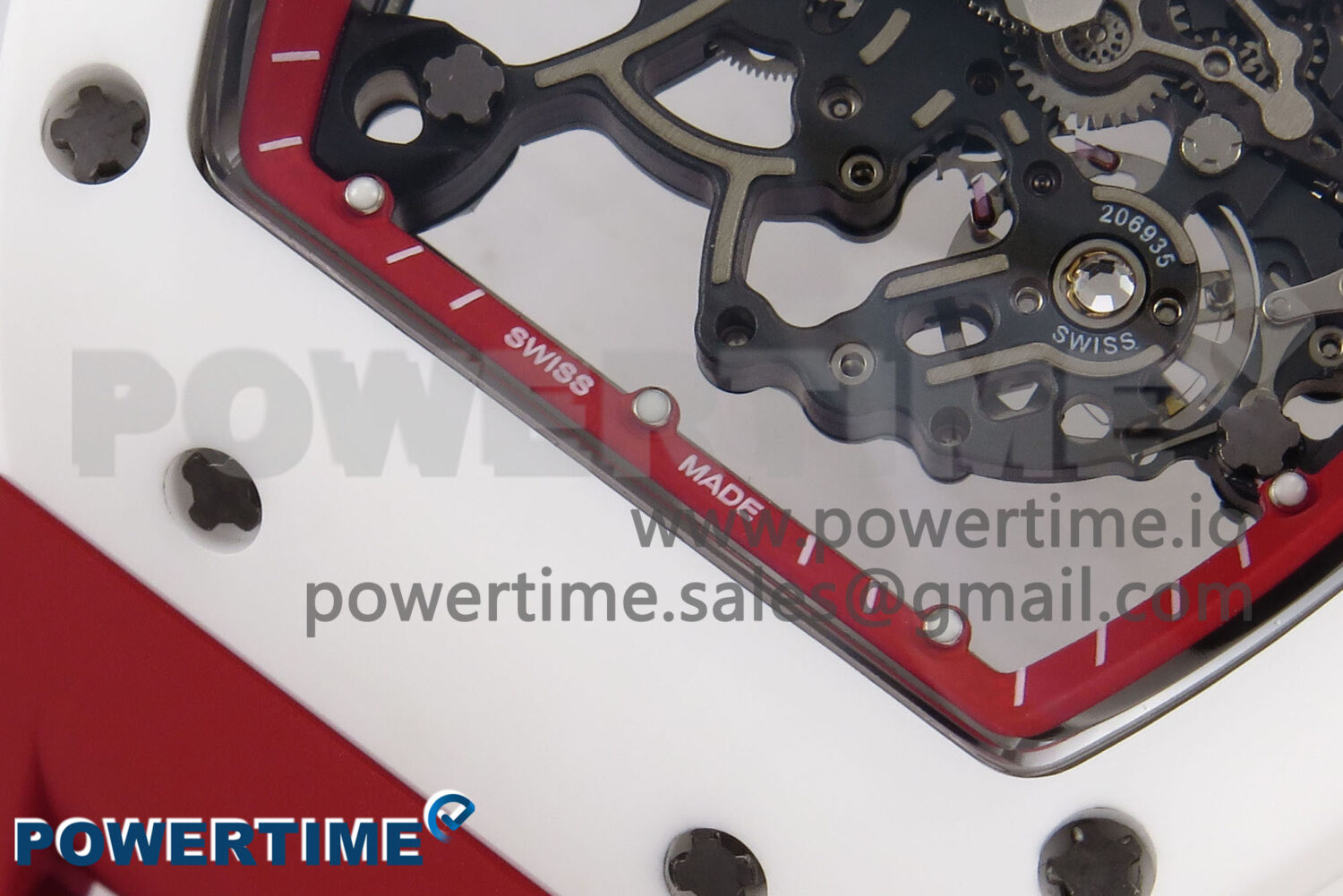 RM055 White Ceramic T+F 1:1 Best Edition Red Skeleton Dial on Red Rubber Strap RMUL2 Super Clone - Image 5