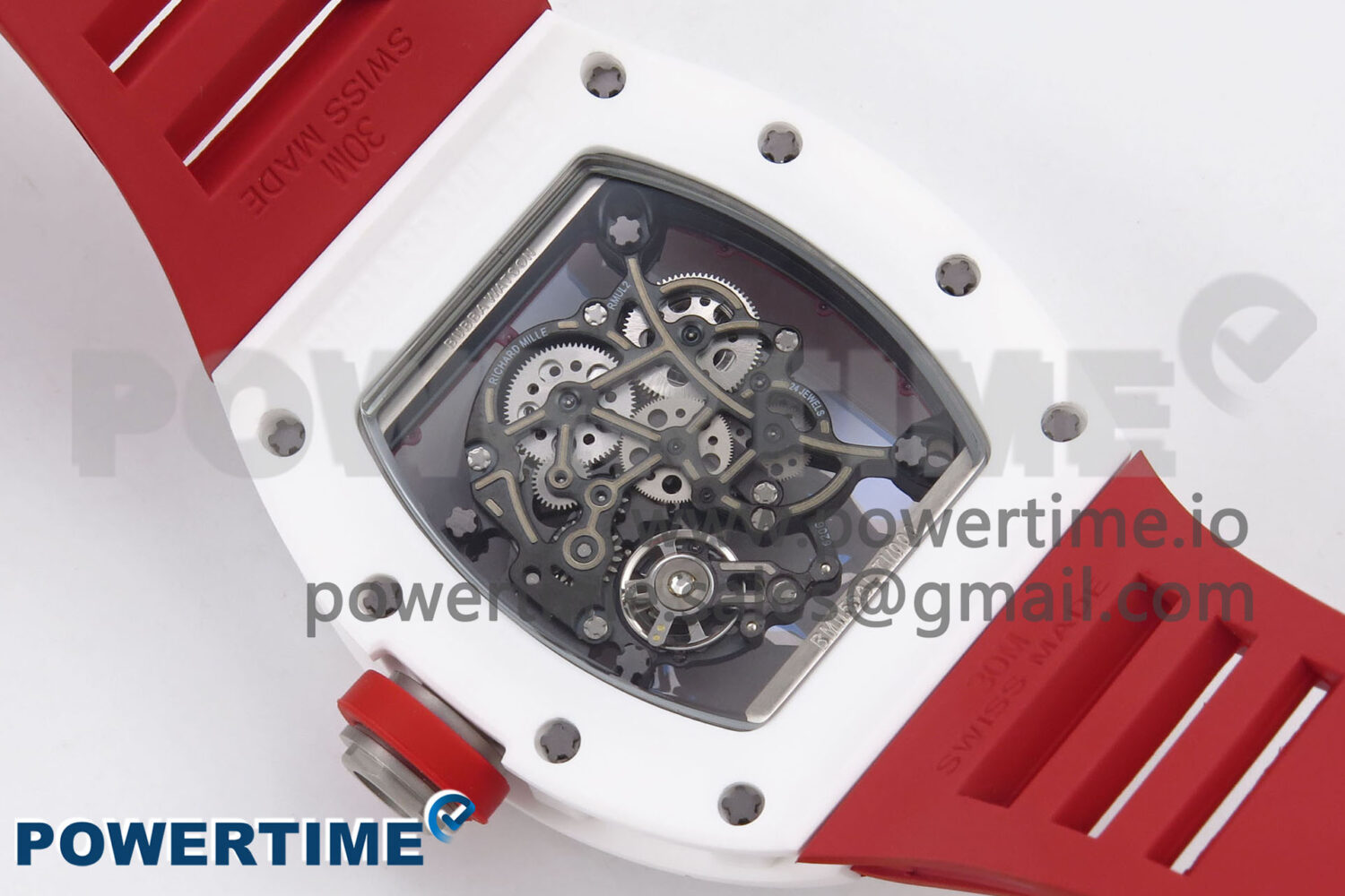 RM055 White Ceramic T+F 1:1 Best Edition Red Skeleton Dial on Red Rubber Strap RMUL2 Super Clone - Image 8