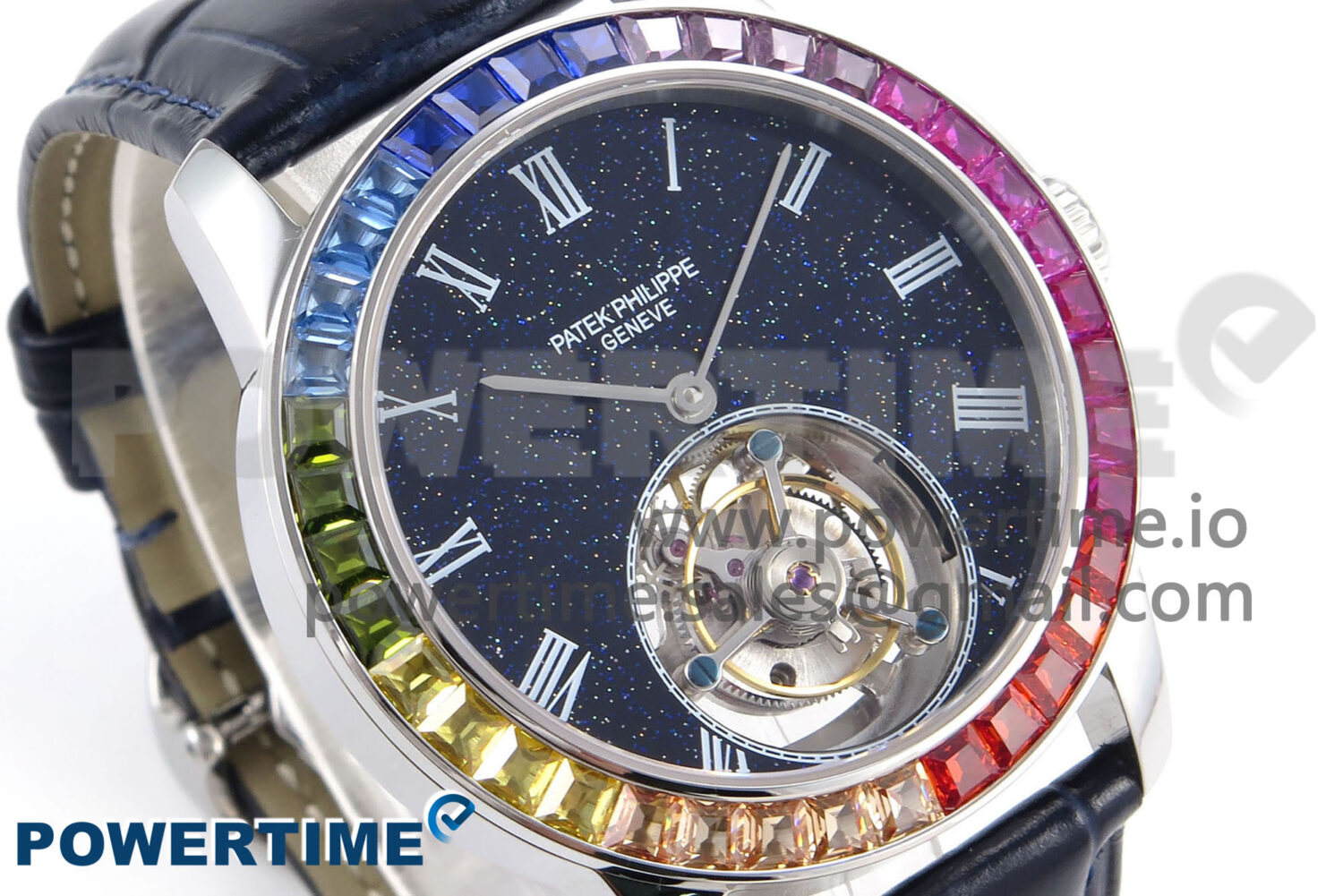 PP Tourbillon SS Rainbow Bezel RMSF Edition Black Starry Dial on Blue Leather Strap - Image 2