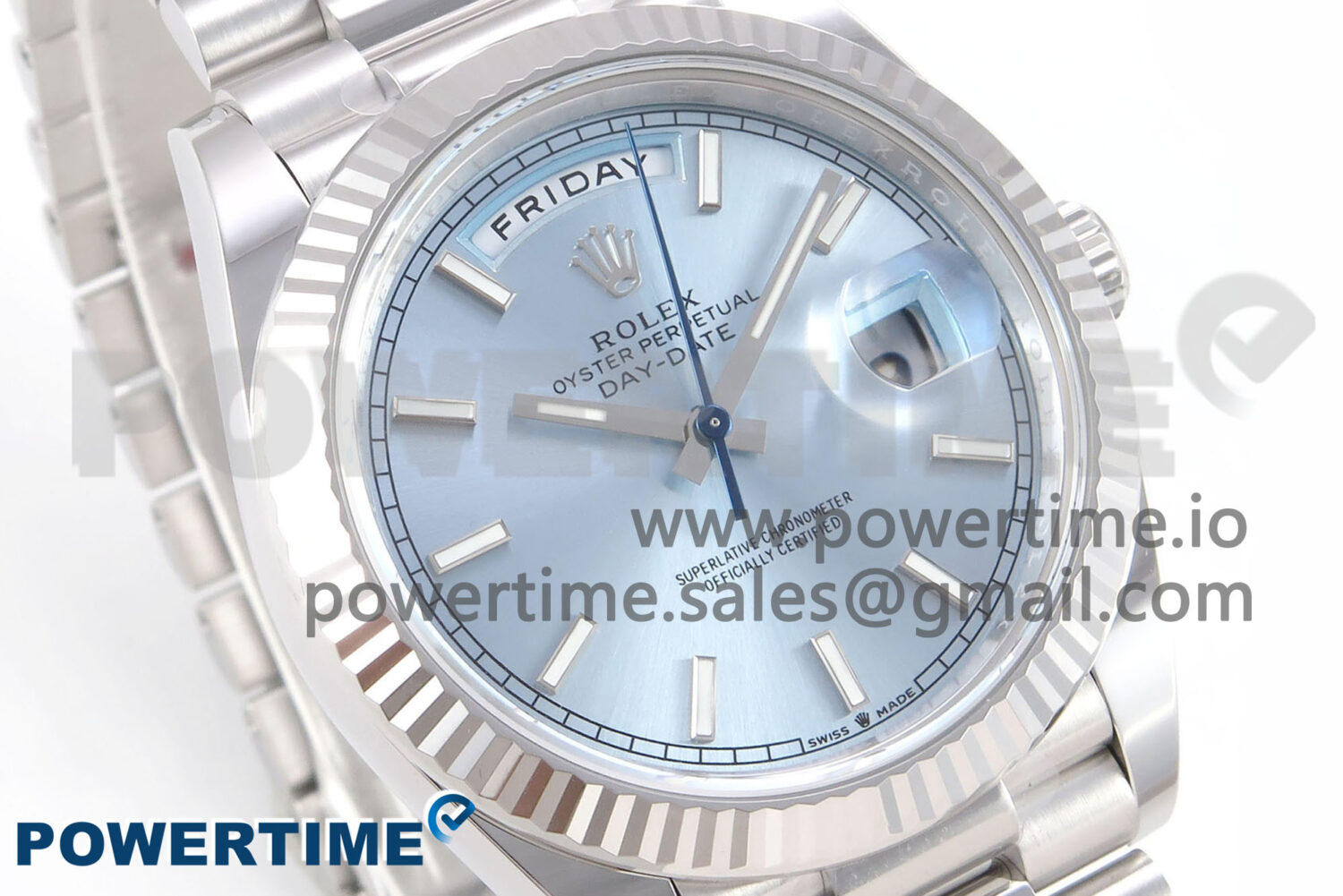 Day Date 40 SS 228236 THBF 1:1 Best Edition Ice-Blue Stick Dial on President Bracelet VR3255 (Gain Weight) - Image 2