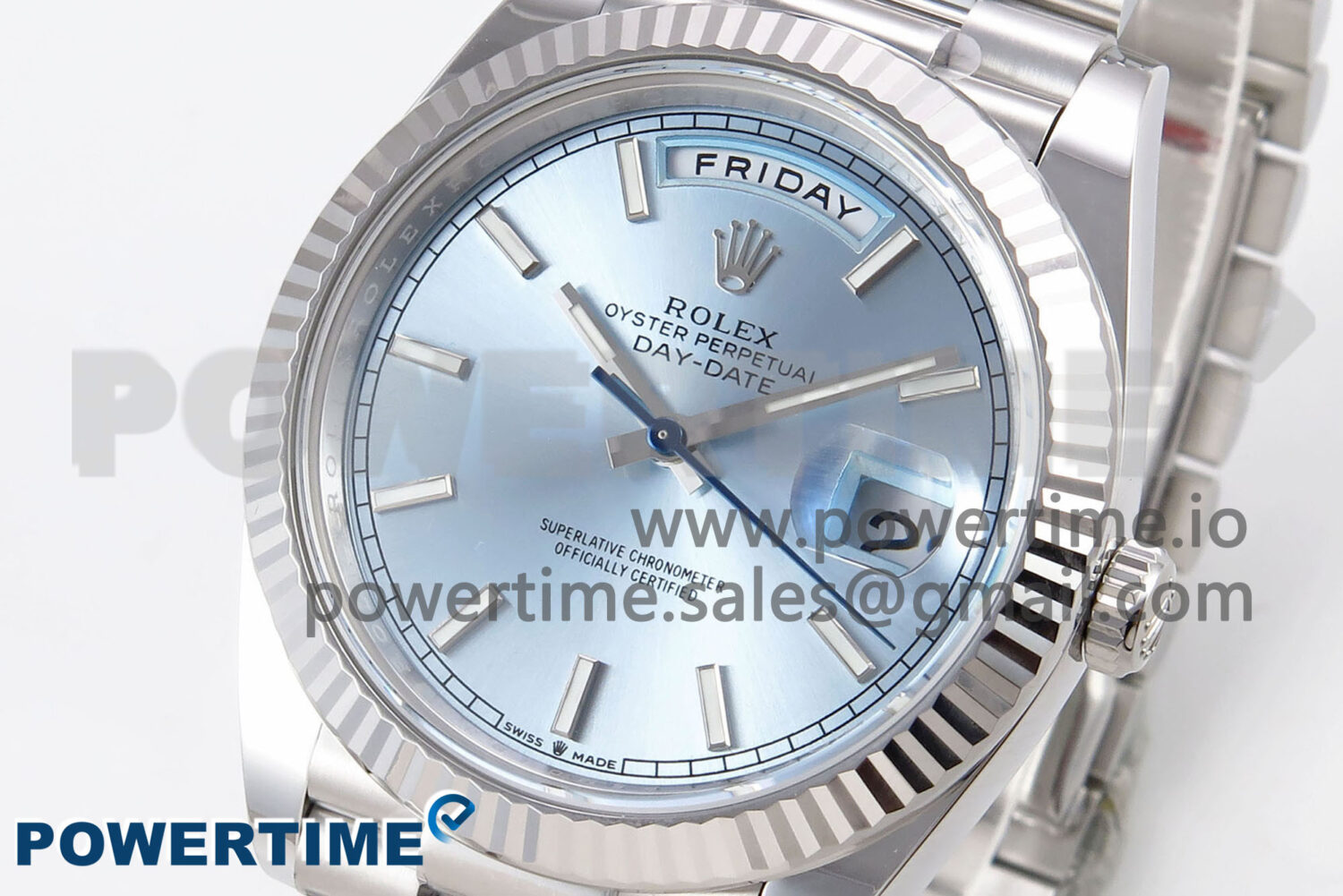 Day Date 40 SS 228236 THBF 1:1 Best Edition Ice-Blue Stick Dial on President Bracelet VR3255 (Gain Weight) - Image 3