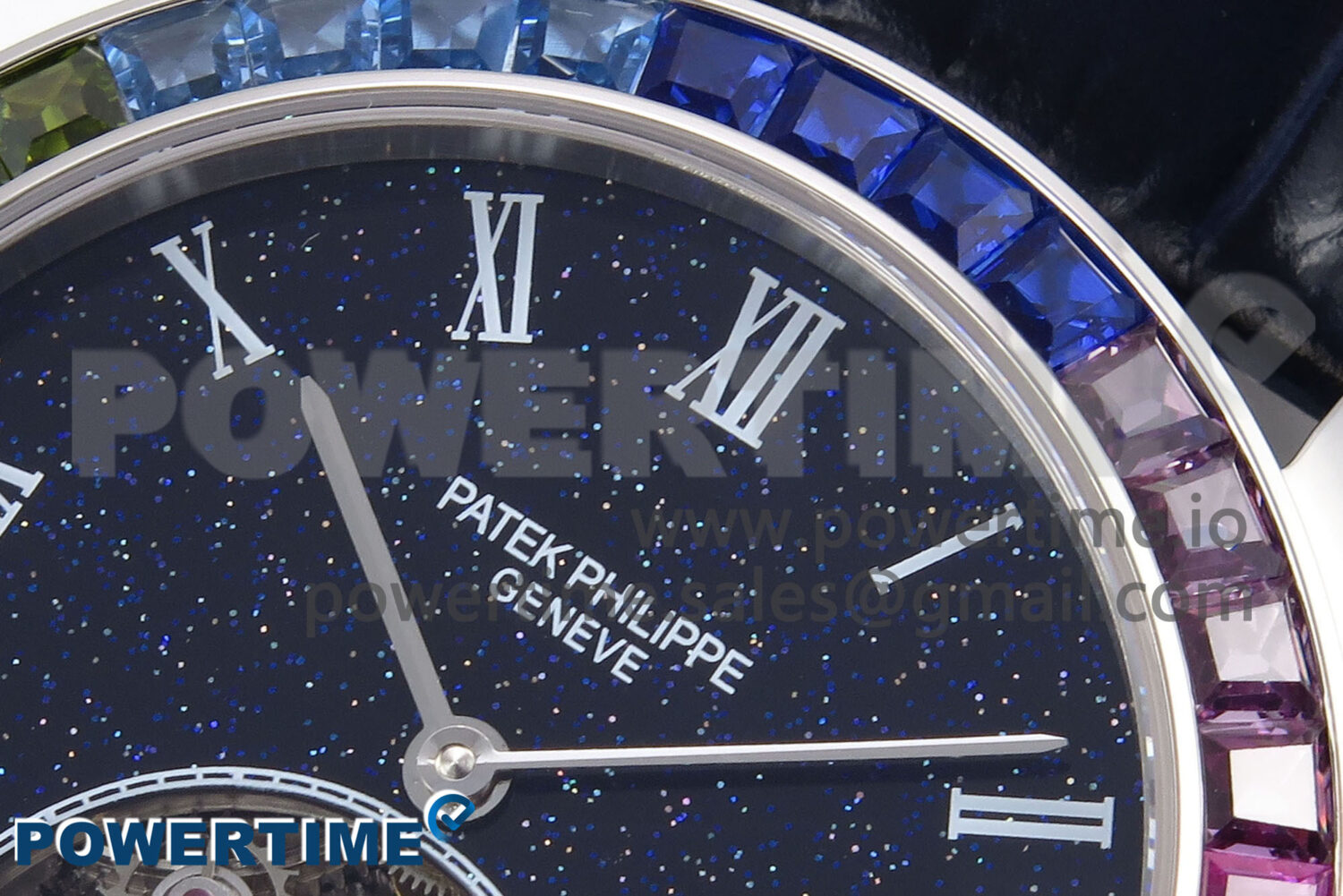 PP Tourbillon SS Rainbow Bezel RMSF Edition Black Starry Dial on Blue Leather Strap - Image 4