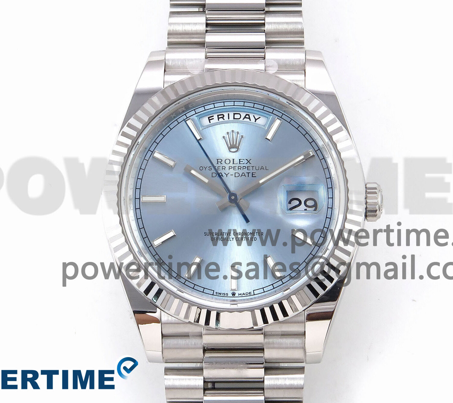 Day Date 40 SS 228236 THBF 1:1 Best Edition Ice-Blue Stick Dial on President Bracelet VR3255 (Gain Weight)