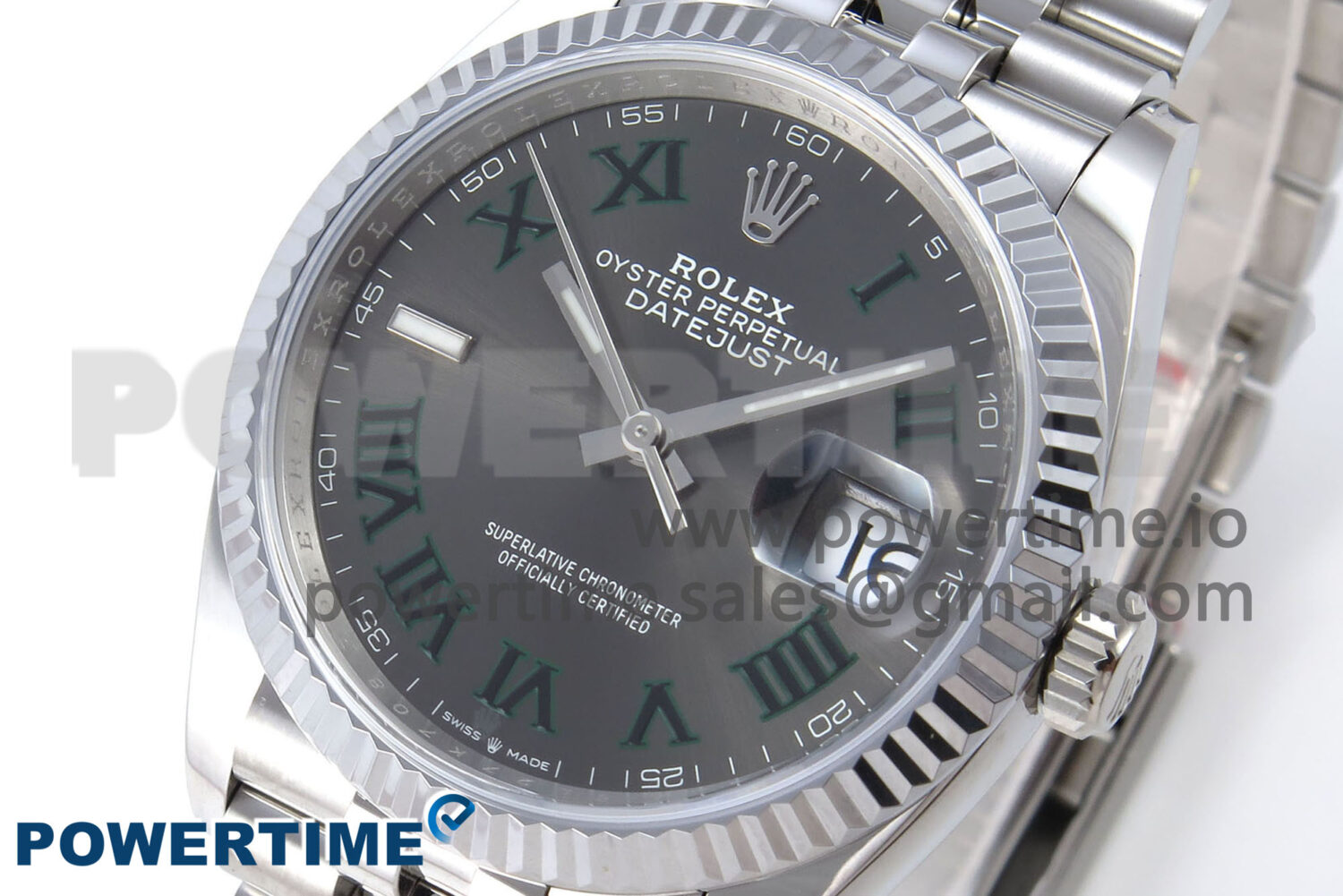 DateJust 36 126234 QF 1:1 Best Edition 904L Steel Gray Dial Green Roman Marker on SS Jubilee Bracelet VR3235 - Image 3