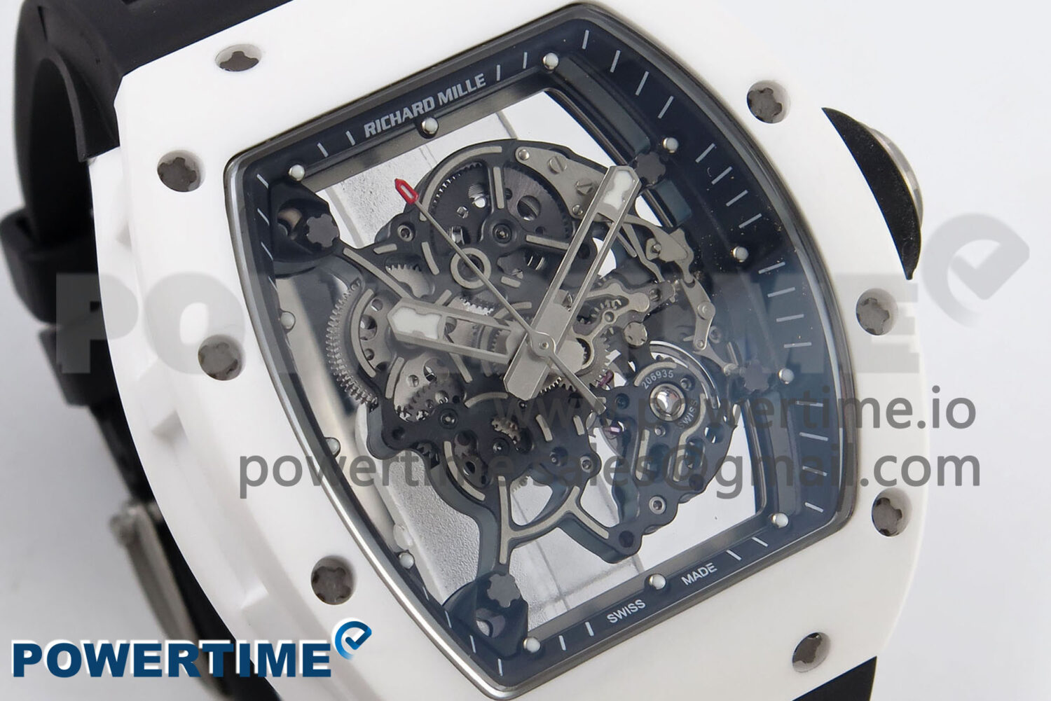 RM055 White Ceramic T+F 1:1 Best Edition Black Skeleton Dial on Black Rubber Strap RMUL2 Super Clone - Image 2