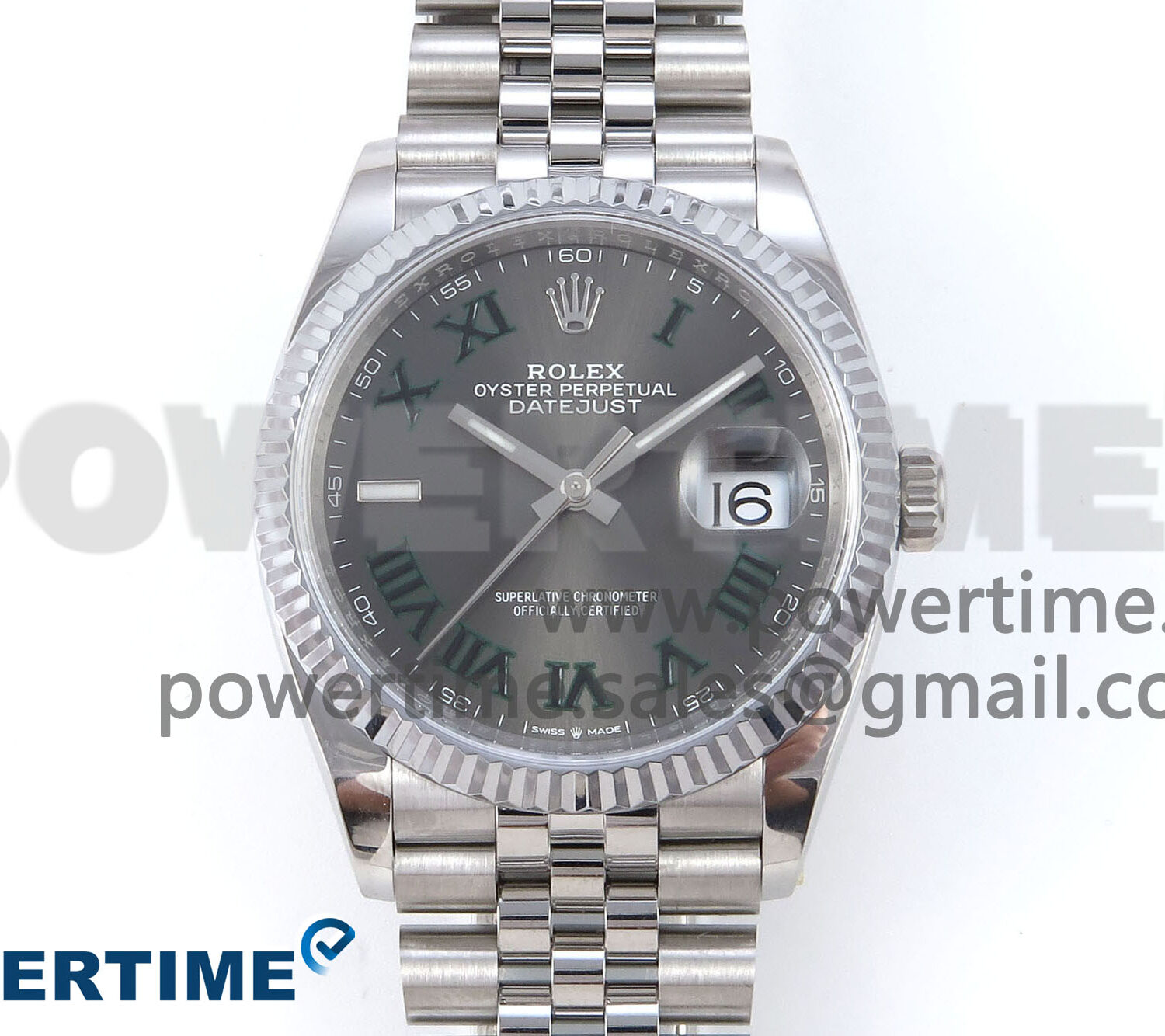DateJust 36 126234 QF 1:1 Best Edition 904L Steel Gray Dial Green Roman Marker on SS Jubilee Bracelet VR3235