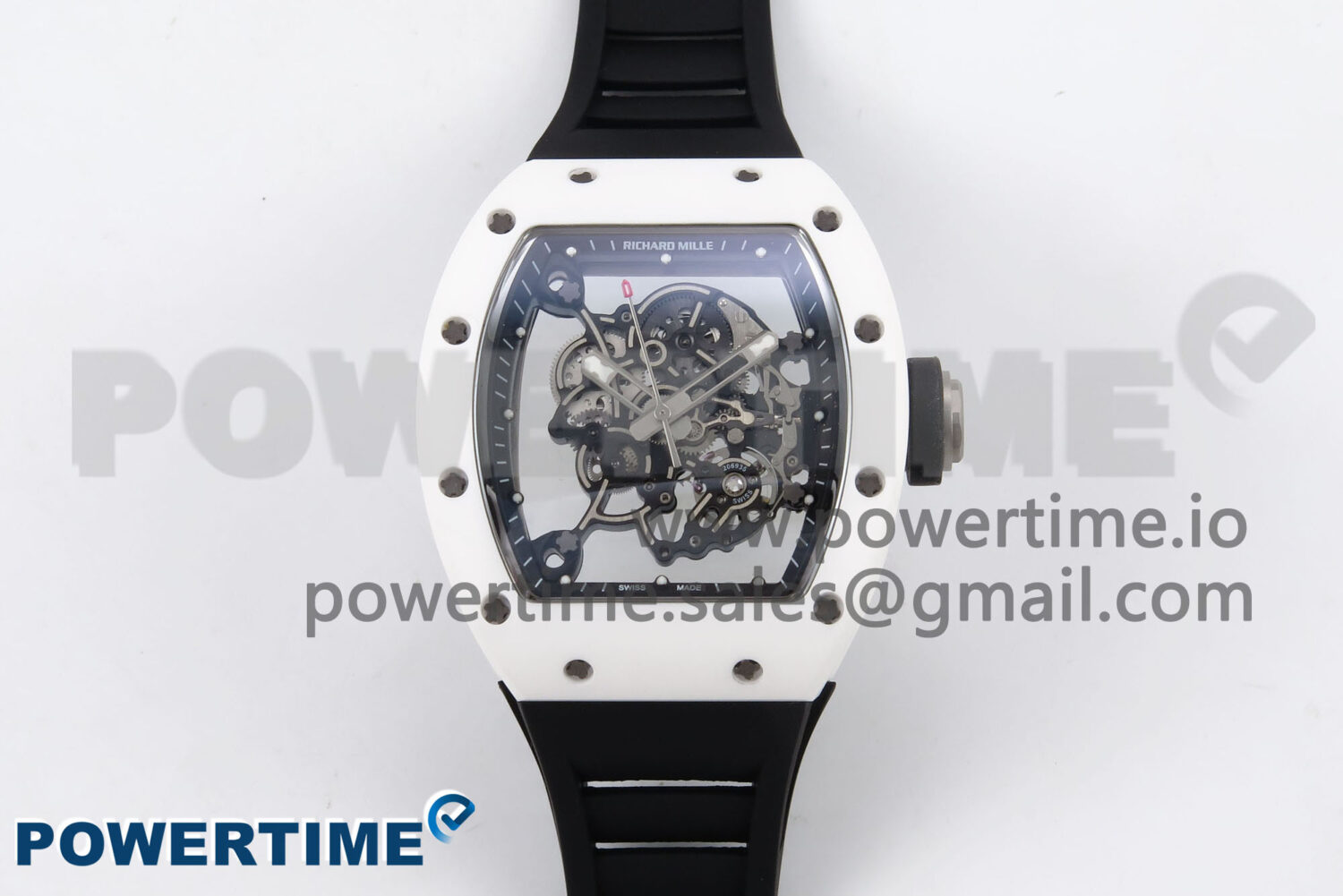 RM055 White Ceramic T+F 1:1 Best Edition Black Skeleton Dial on Black Rubber Strap RMUL2 Super Clone - Image 1