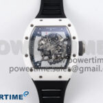 RM055 White Ceramic T+F 1:1 Best Edition Black Skeleton Dial on Black Rubber Strap RMUL2 Super Clone