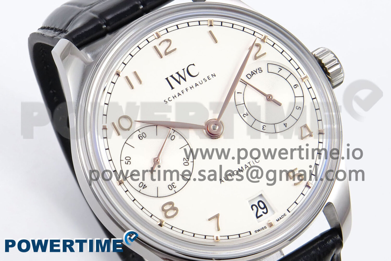 Portugieser Automatic 42mm SS APSF 1:1 Best Edition White/RG Dial on Black Leather Strap A52011 - Image 2