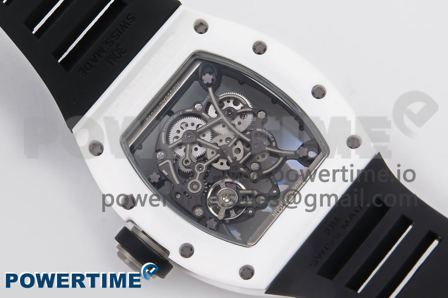 RM055 White Ceramic T+F 1:1 Best Edition Black Skeleton Dial on Black Rubber Strap RMUL2 Super Clone - Image 8
