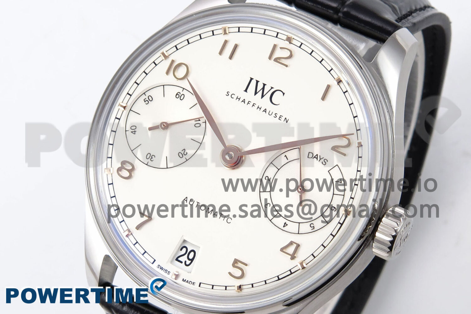 Portugieser Automatic 42mm SS APSF 1:1 Best Edition White/RG Dial on Black Leather Strap A52011 - Image 3