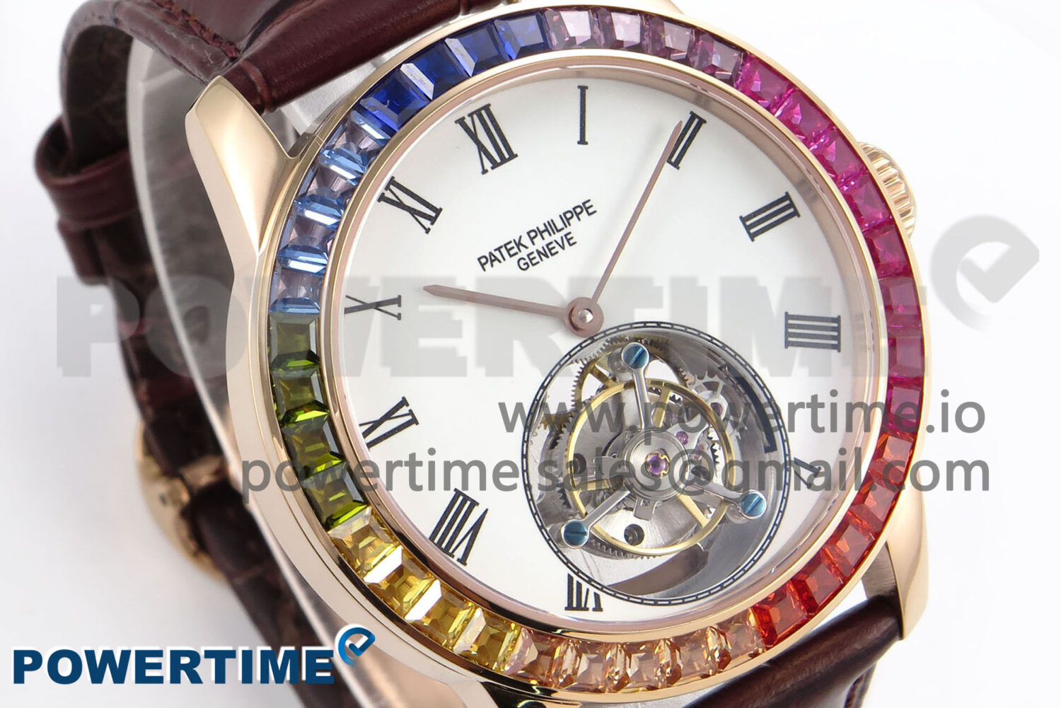 PP Tourbillon RG Rainbow Bezel RMSF Edition White Dial on Brown Leather Strap - Image 2