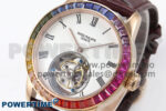 PP Tourbillon RG Rainbow Bezel RMSF Edition White Dial on Brown Leather Strap - Image 3