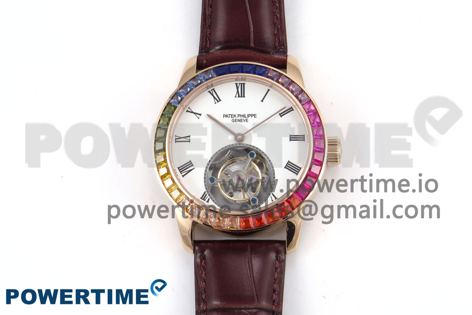 PP Tourbillon RG Rainbow Bezel RMSF Edition White Dial on Brown Leather Strap - Image 1