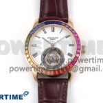 PP Tourbillon RG Rainbow Bezel RMSF Edition White Dial on Brown Leather Strap