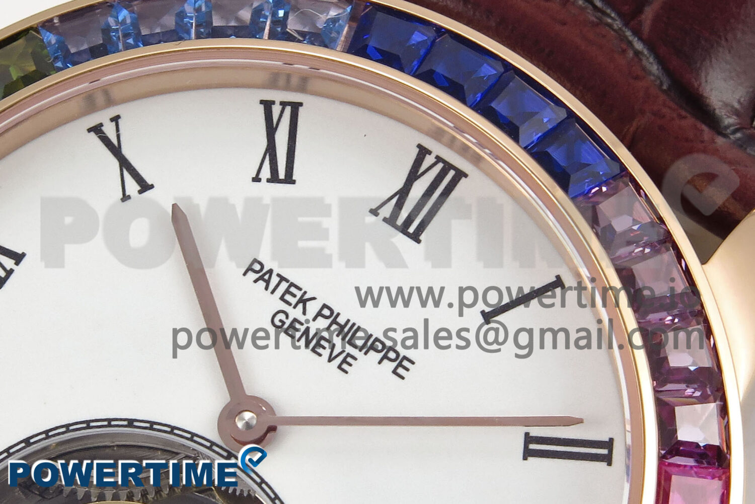 PP Tourbillon RG Rainbow Bezel RMSF Edition White Dial on Brown Leather Strap - Image 4