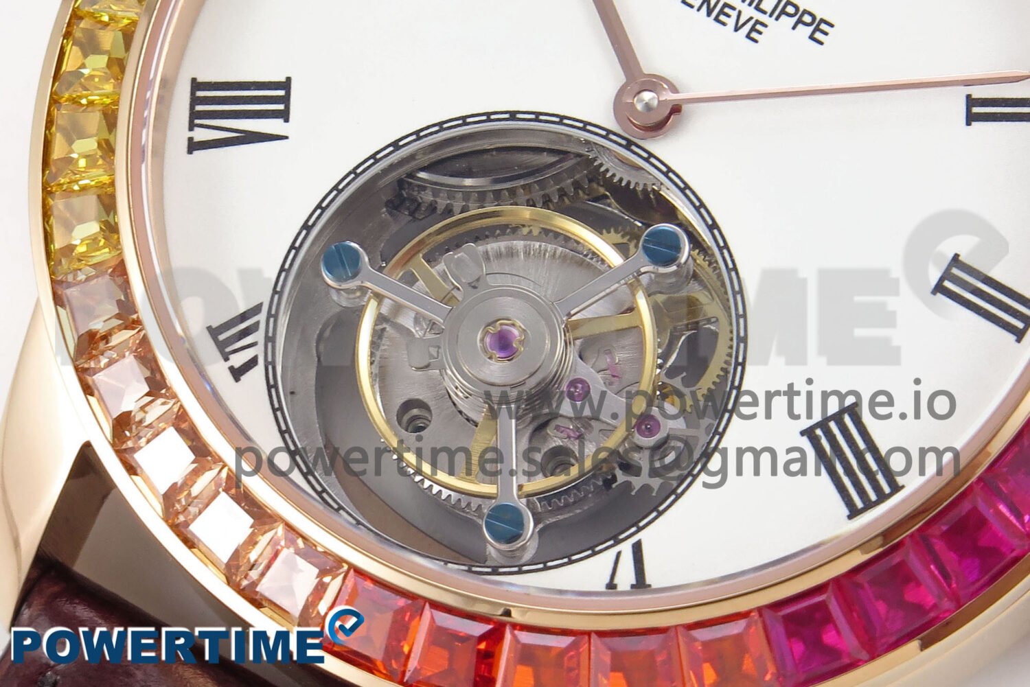 PP Tourbillon RG Rainbow Bezel RMSF Edition White Dial on Brown Leather Strap - Image 5