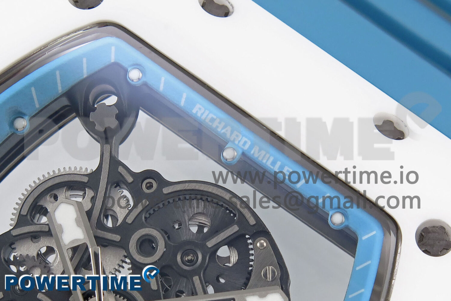 RM055 White Ceramic T+F 1:1 Best Edition Blue Skeleton Dial on Blue Rubber Strap RMUL2 Super Clone - Image 4