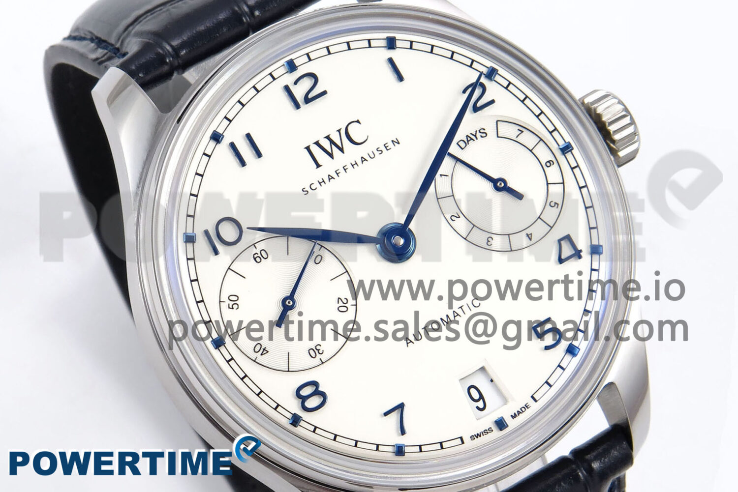 Portugieser Automatic 42mm SS APSF 1:1 Best Edition White Dial Blue Marker on Blue Leather Strap A52010 - Image 2
