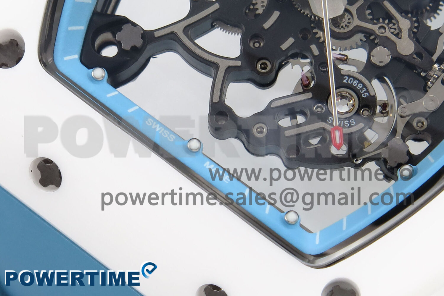 RM055 White Ceramic T+F 1:1 Best Edition Blue Skeleton Dial on Blue Rubber Strap RMUL2 Super Clone - Image 5