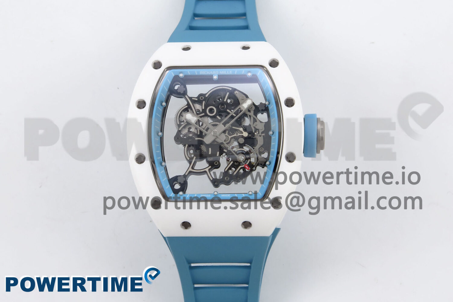 RM055 White Ceramic T+F 1:1 Best Edition Blue Skeleton Dial on Blue Rubber Strap RMUL2 Super Clone - Image 1