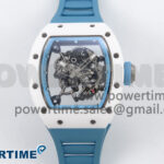 RM055 White Ceramic T+F 1:1 Best Edition Blue Skeleton Dial on Blue Rubber Strap RMUL2 Super Clone