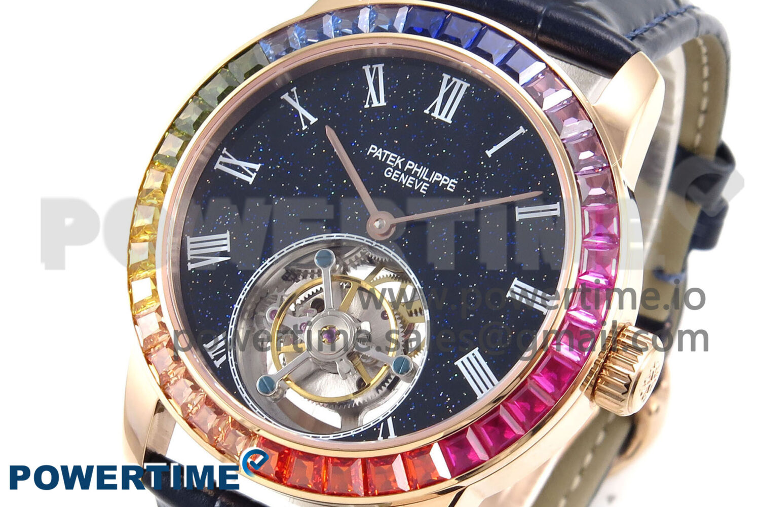 PP Tourbillon RG Rainbow Bezel RMSF Edition Black Starry Dial on Blue Leather Strap - Image 3