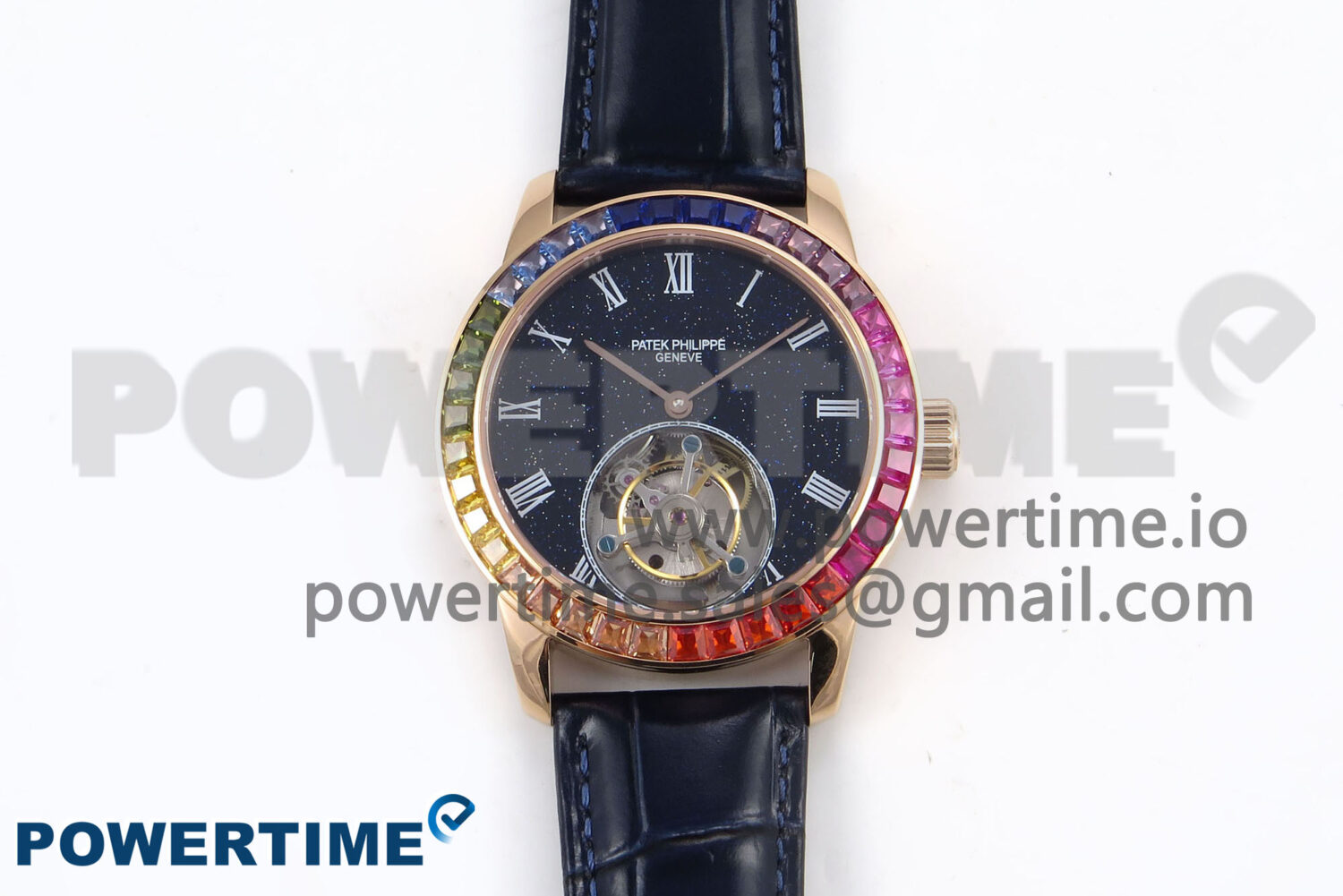 PP Tourbillon RG Rainbow Bezel RMSF Edition Black Starry Dial on Blue Leather Strap - Image 1
