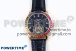 PP Tourbillon RG Rainbow Bezel RMSF Edition Black Starry Dial on Blue Leather Strap
