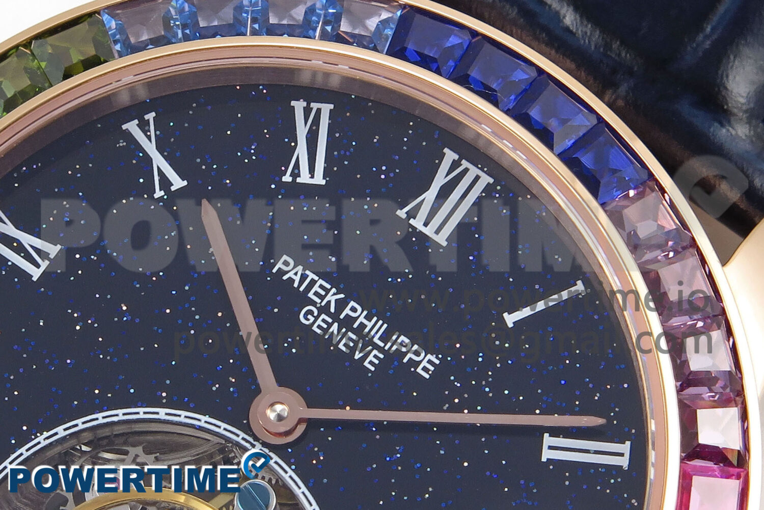 PP Tourbillon RG Rainbow Bezel RMSF Edition Black Starry Dial on Blue Leather Strap - Image 4