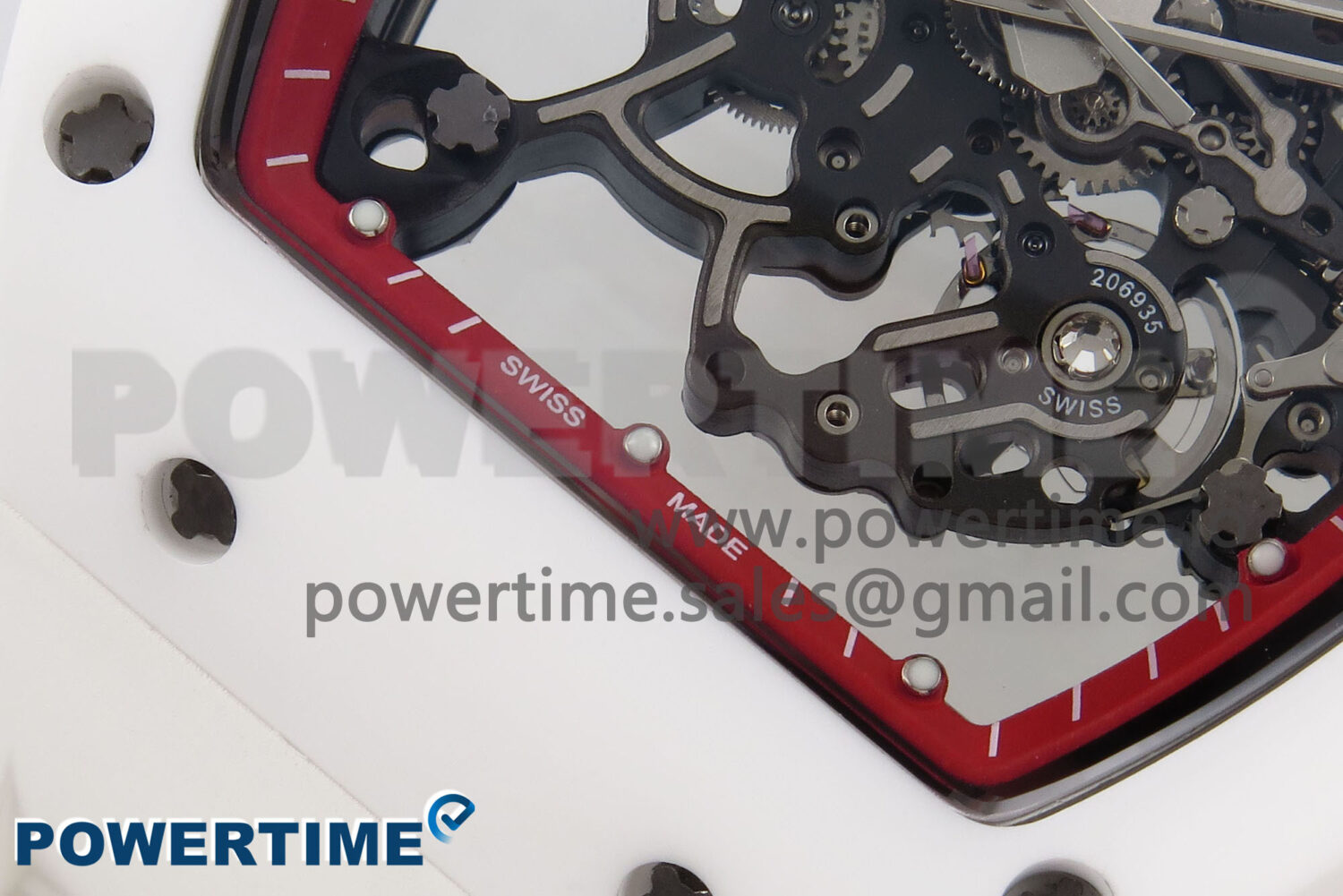 RM055 White Ceramic T+F 1:1 Best Edition Red Skeleton Dial on White Rubber Strap RMUL2 Super Clone - Image 5