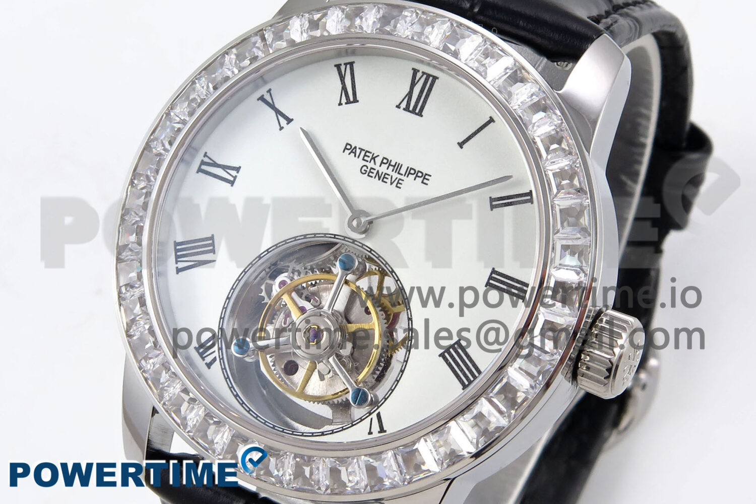 PP Tourbillon SS Diamonds Bezel RMSF Edition White Dial on Black Leather Strap - Image 3