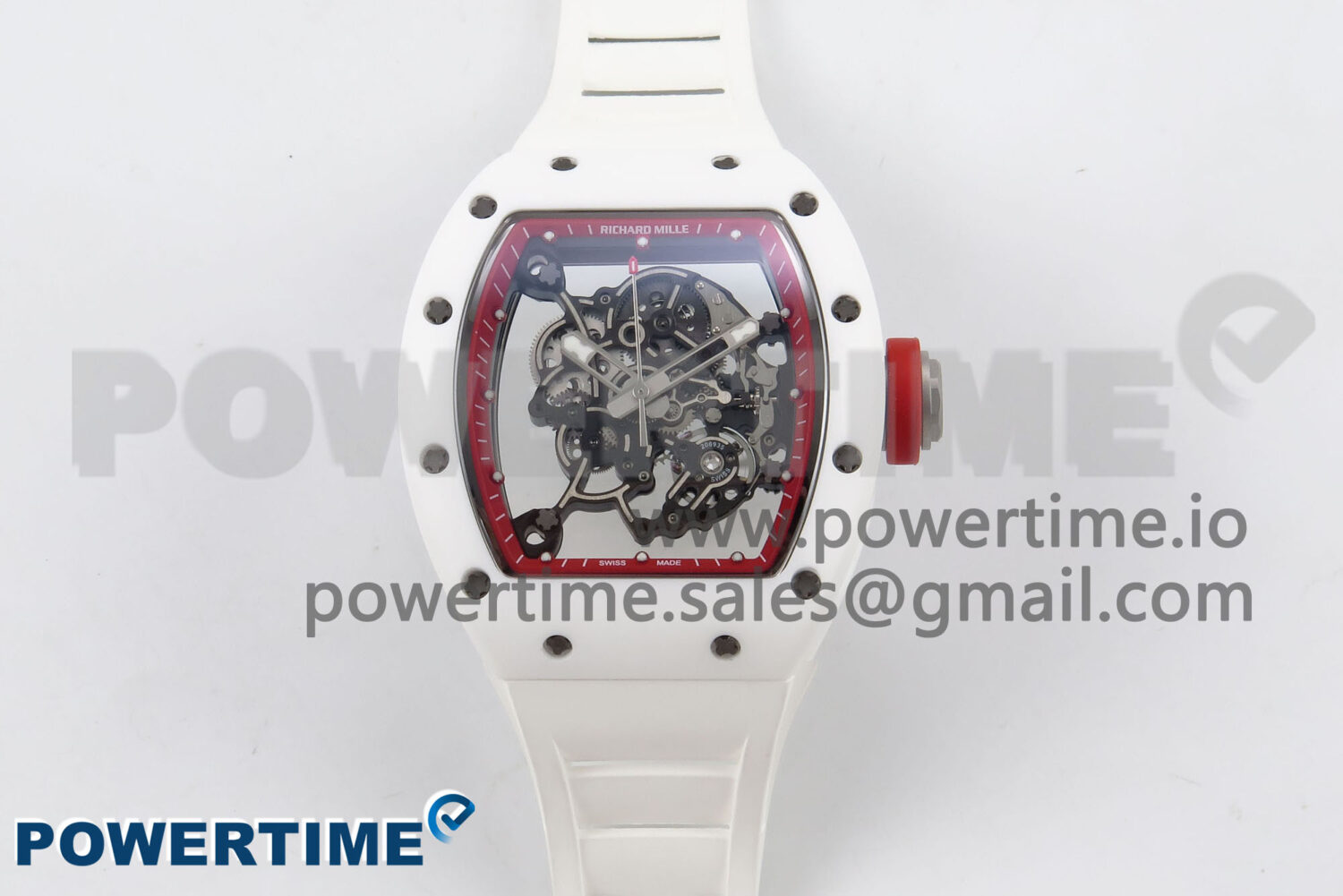 RM055 White Ceramic T+F 1:1 Best Edition Red Skeleton Dial on White Rubber Strap RMUL2 Super Clone - Image 1