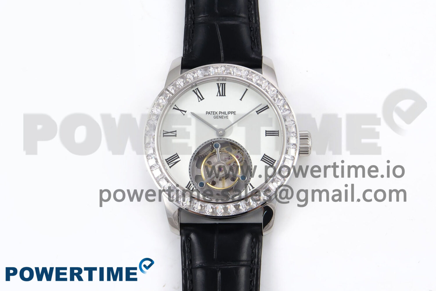 PP Tourbillon SS Diamonds Bezel RMSF Edition White Dial on Black Leather Strap - Image 1