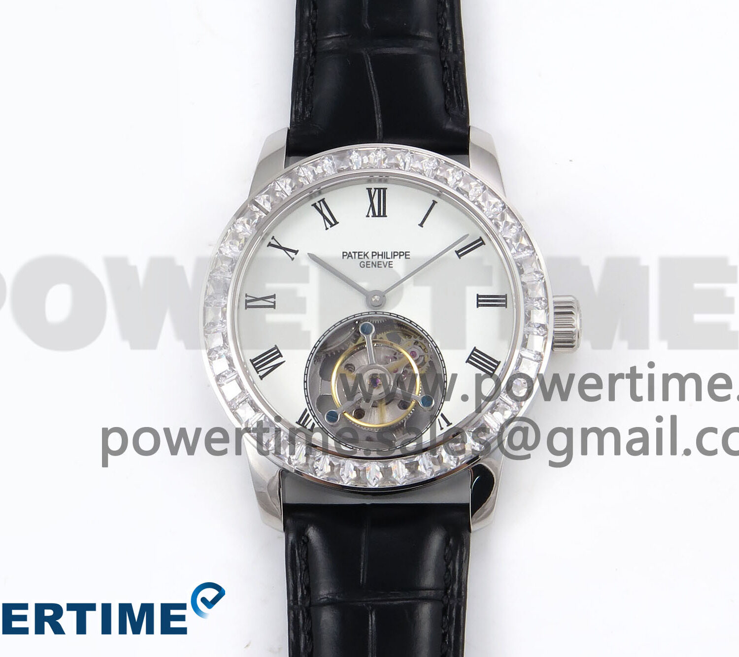 PP Tourbillon SS Diamonds Bezel RMSF Edition White Dial on Black Leather Strap