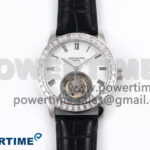 PP Tourbillon SS Diamonds Bezel RMSF Edition White Dial on Black Leather Strap