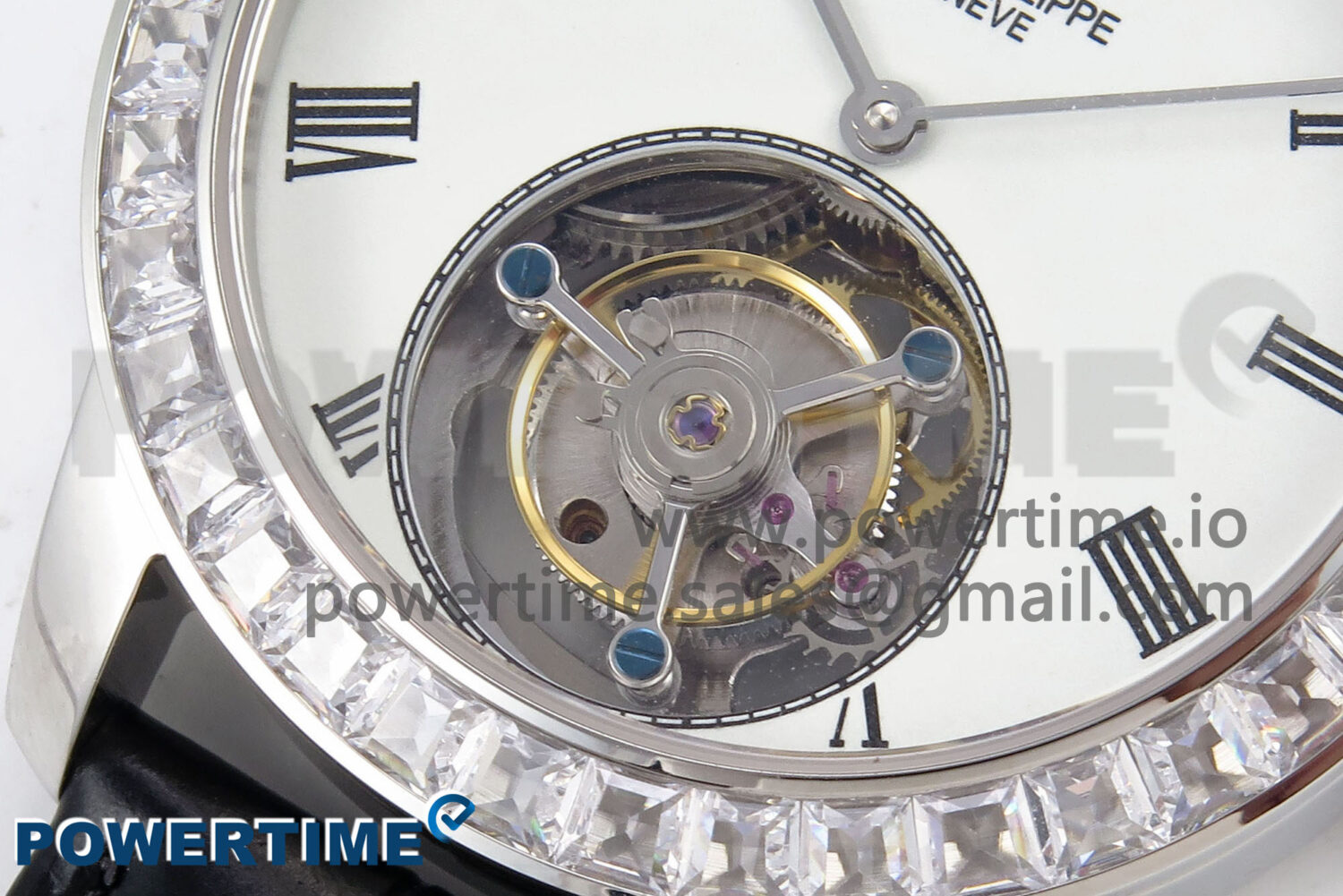 PP Tourbillon SS Diamonds Bezel RMSF Edition White Dial on Black Leather Strap - Image 5