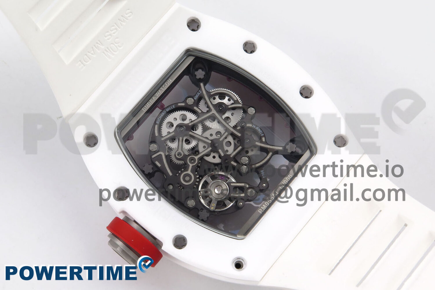 RM055 White Ceramic T+F 1:1 Best Edition Red Skeleton Dial on White Rubber Strap RMUL2 Super Clone - Image 8