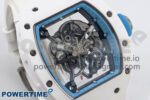 RM055 White Ceramic T+F 1:1 Best Edition Blue Skeleton Dial on White Rubber Strap RMUL2 Super Clone - Image 2