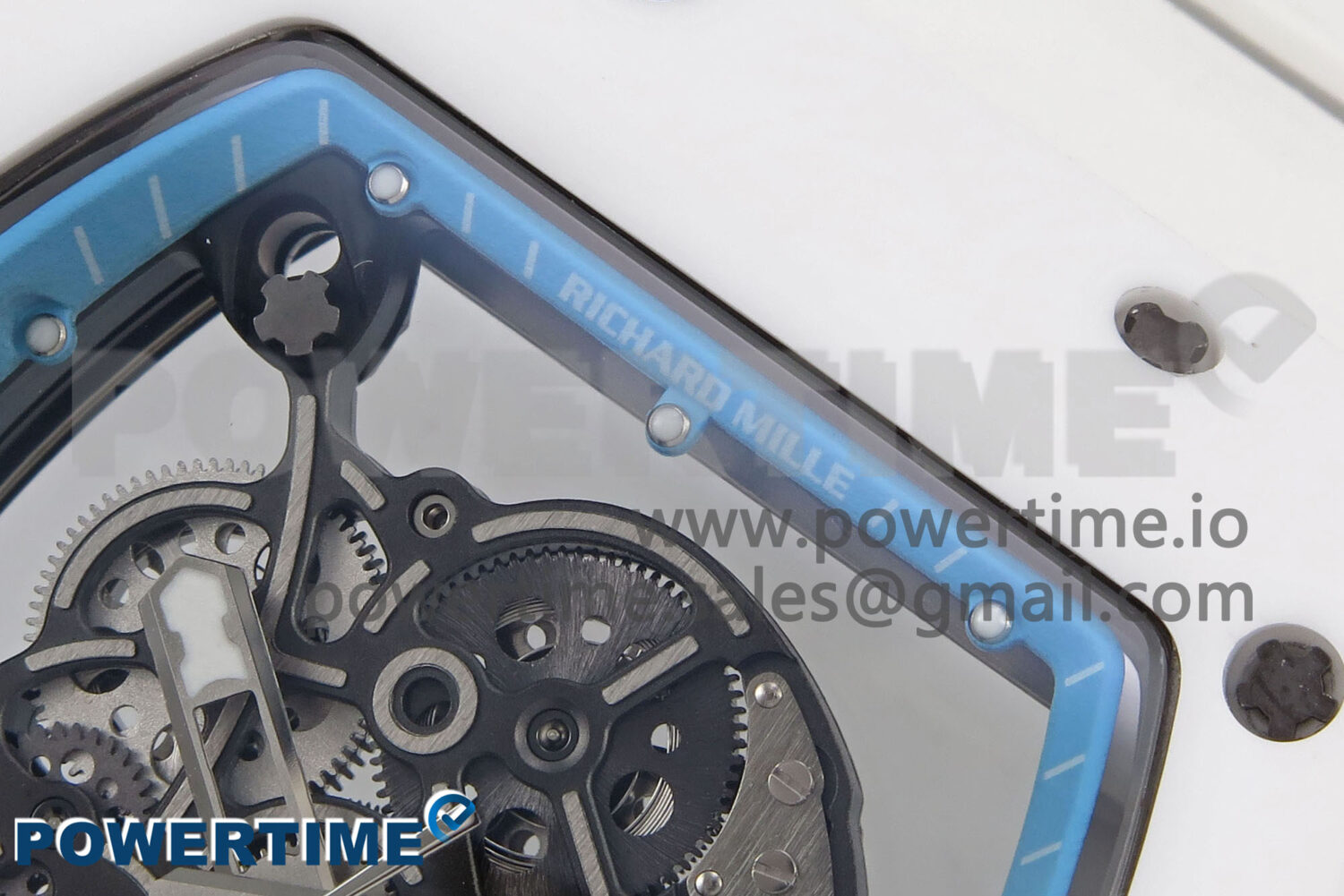 RM055 White Ceramic T+F 1:1 Best Edition Blue Skeleton Dial on White Rubber Strap RMUL2 Super Clone - Image 4